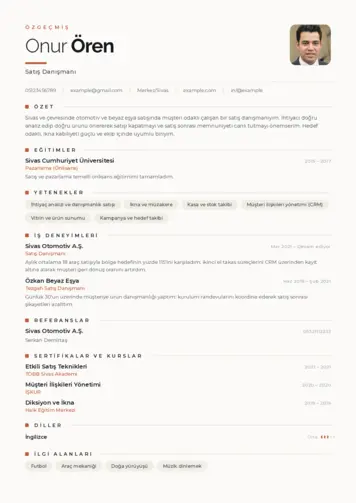 Satış Danışmanı CV Örnekleri cv indir